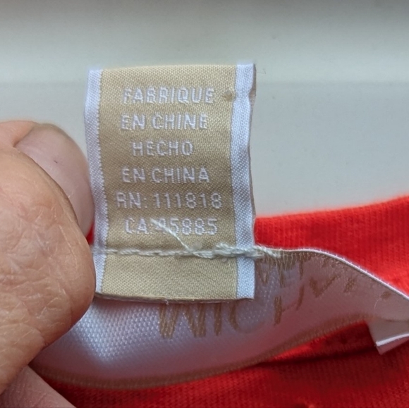 Michael Kors red orange short sleeves brass logo engraved plate Holiday slit bow - Picture 4 of 14